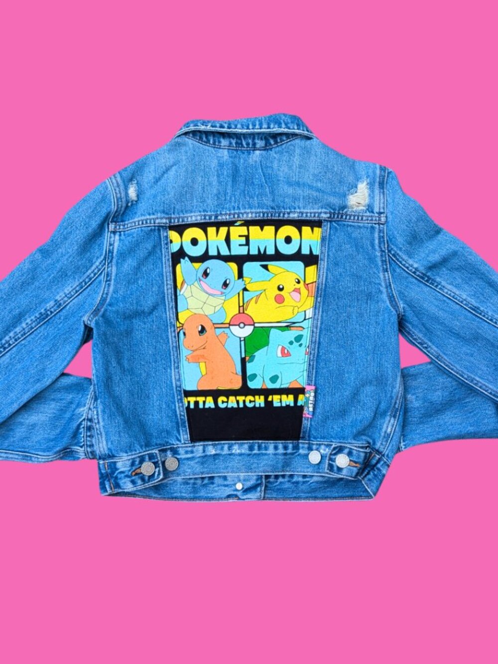 Pokemon Upcycled T-Shirt Denim Jacket Size S